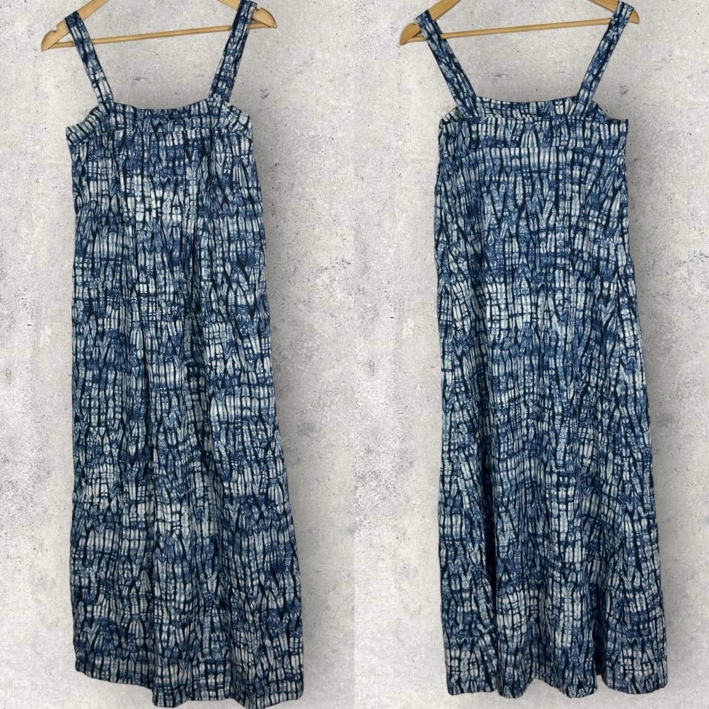 Weekend MaxMara Blue Square Neck Maxi Dress Tie Dye Size 8 Pockets Bohemian Boho